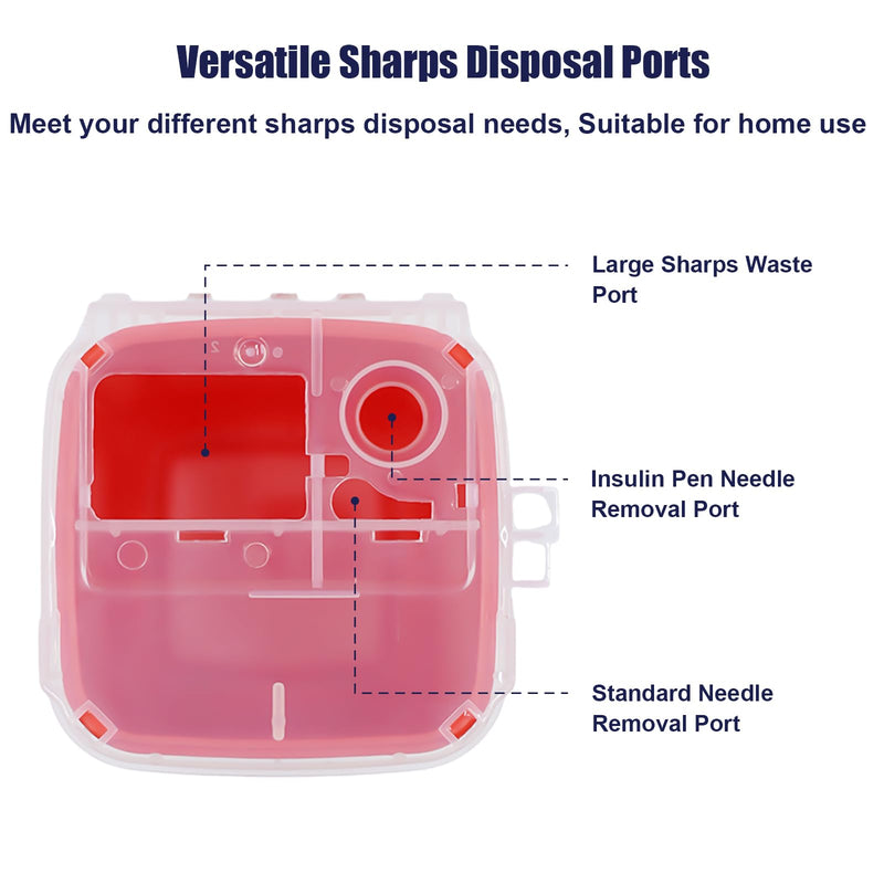 [Australia - AusPower] - Sharps Containers Kit for Travel and Home Use with Portable Pocket 0.1L Container for Diabets Insulin Pen Needle Disposal, Small 1 Quart Container for Biohazard Needel and Syringe Disposal. Red 