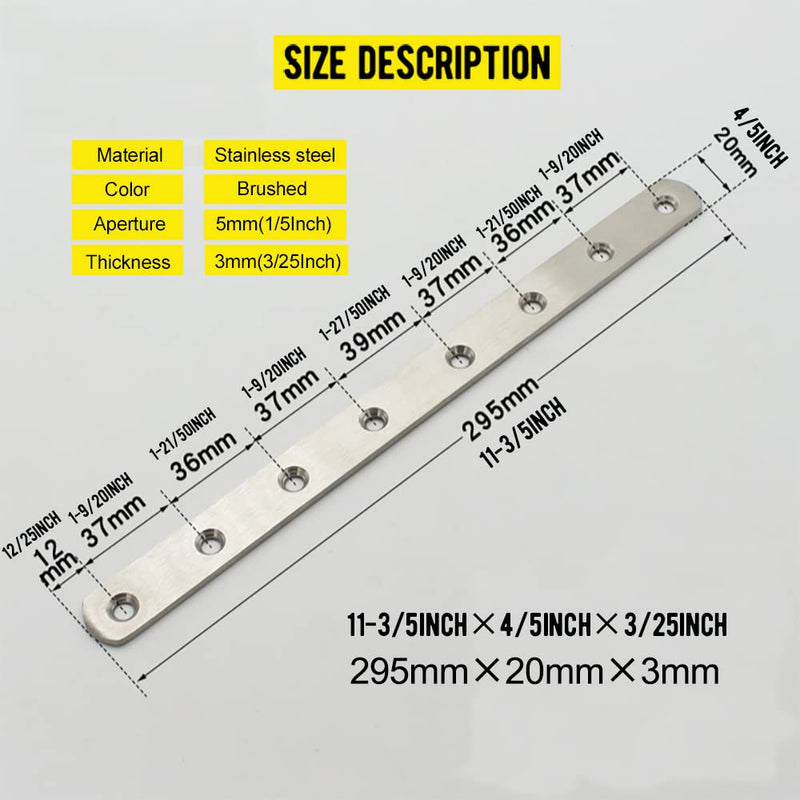[Australia - AusPower] - 4Pcs Flat Mending Plate, 12" Flat Straight Braces Stainless Steel Straight Brackets, Mending Joining Plates Repair Fixing Bracket Connector with Screws 12 Inch, 4Pcs 