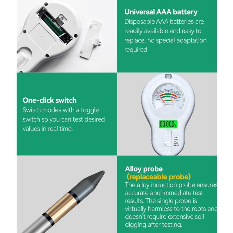 [Australia - AusPower] - Soil Tester 6-in-1 Soil Moisture Meter Sunlight/Moisture/Fertility/PH/Environment Temperature/Environment Humidity,Backlight LCD Display for Gardener,Lawn, Farming,Plant Care,Potting Soil Growing 