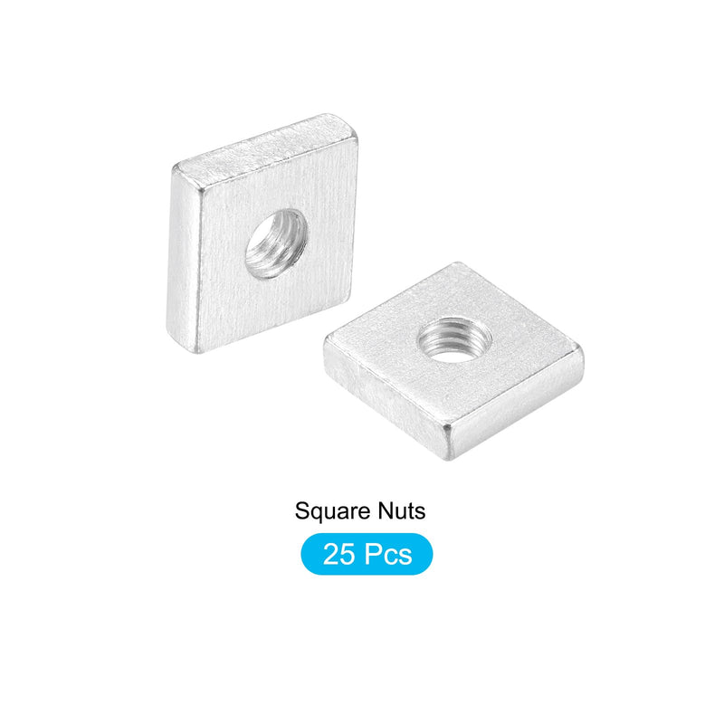 [Australia - AusPower] - Square Nuts (M6x15mmx4mm/M6x0.59"x0.16") 25Pcs, Carbon Steel Zinc-Plated Square Machine Screw Nuts - for Indoor and Outdoor, Silver 