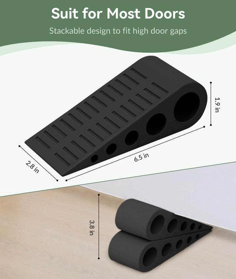 [Australia - AusPower] - 1.9 Inches Heavy Duty Door Stopper, 2 Pack Rubber Door Stop, Door Stoppers for Bottom of Door, Large Door Stopper Wedge for Home Office School (Black) Black 
