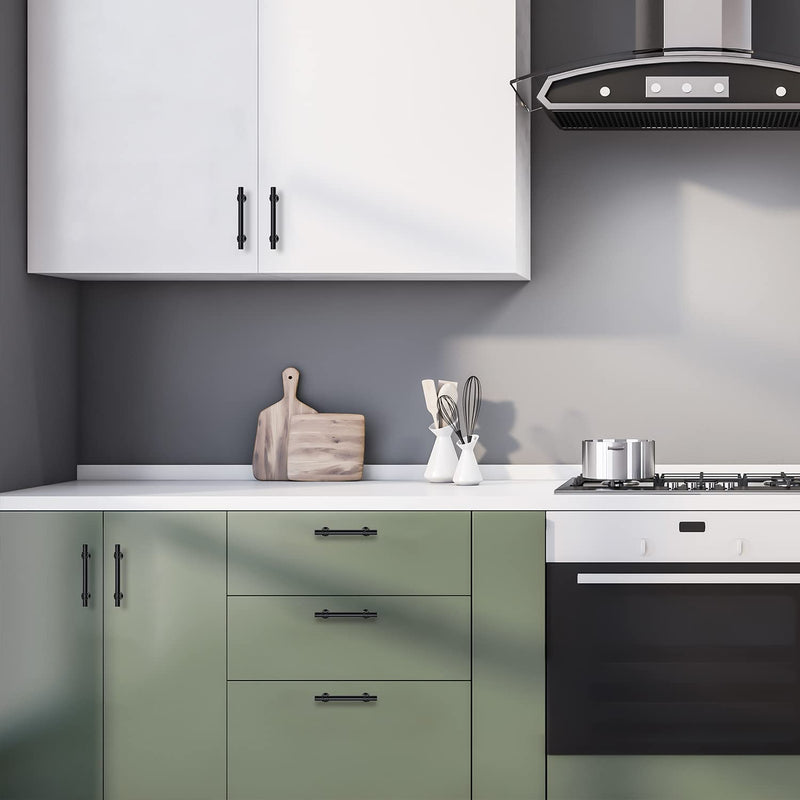 Black Cabinet Handles Black Cabinet Pulls 10 Pack 3-3/4 Inch Hole Center | Modern T-Bar Shape with Round Base, 6 Inch Overall Length, Easy Installation for Cabinets & Drawers