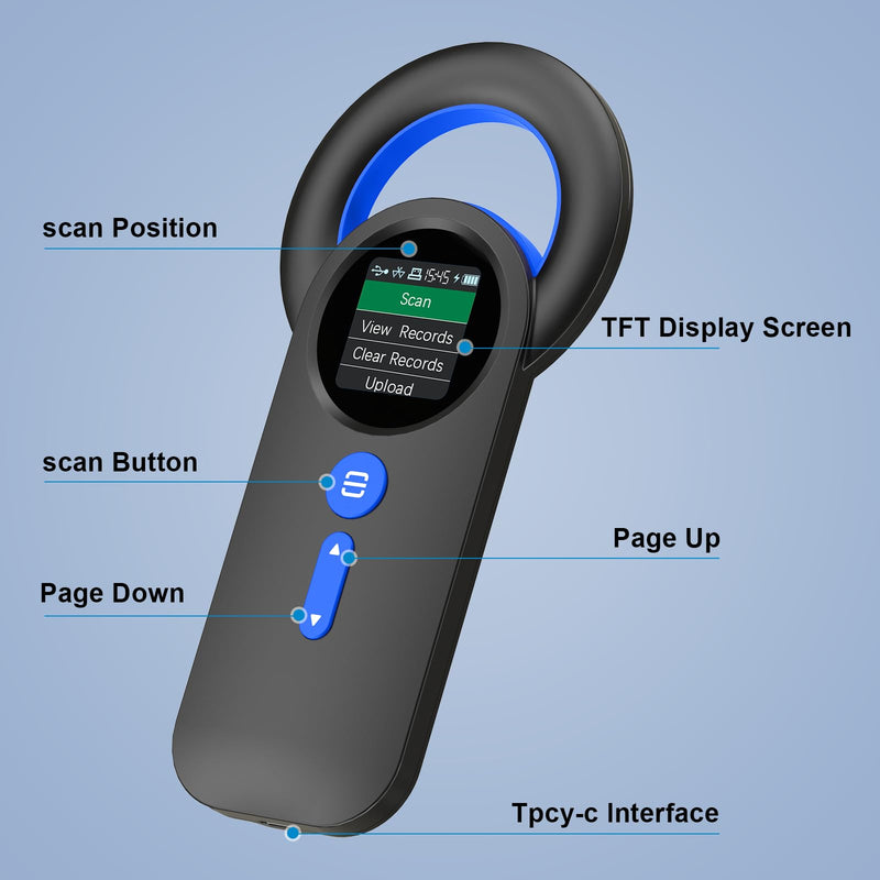 [Australia - AusPower] - Symcode Bluetooth Pet Microchip Reader Wireless RFID Animal Chip ID Reader Scanner Animal ID Tag Handheld Scanner Animal Tag Reader EMID FDX-B(ISO11784/11785) 134.2KHz/125KHz Pet Microchip Scanner Q30 