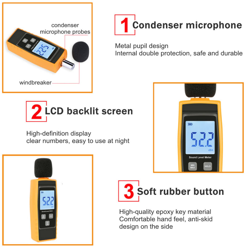 [Australia - AusPower] - Noise Tester (Decibel Meter) Decibel Meter Sound Level Meter 30dB (A) to 130dB (A), LCD Noise Decibel Meter for Monitoring Noise Load, Home Theater Setup 