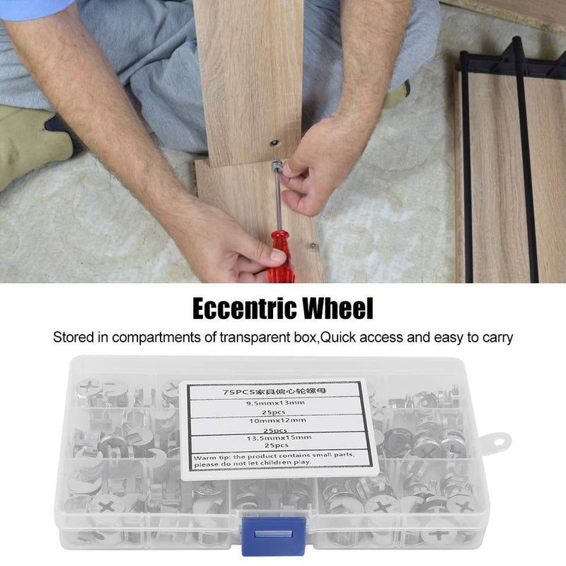 [Australia - AusPower] - 75pcs Cam Lock Fittings Cam Nut Furniture Eccentric Wheel Nut Set 3-in-1 Connector Fastener, Screws 