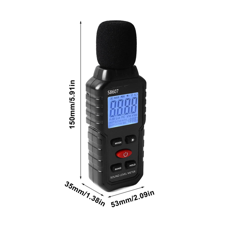 [Australia - AusPower] - S8607 Decibel Meter, Digital Sound Level Meter, Noise Decibel Portable SPL Meter 30dB to 130dB Data Hold with LCD Display Backlight Screen 