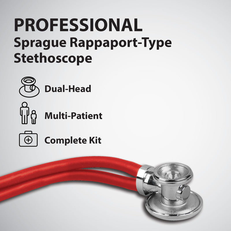 Veridian Healthcare Sterling Series Sprague Rappaport-Type Stethoscope, Red, Boxed