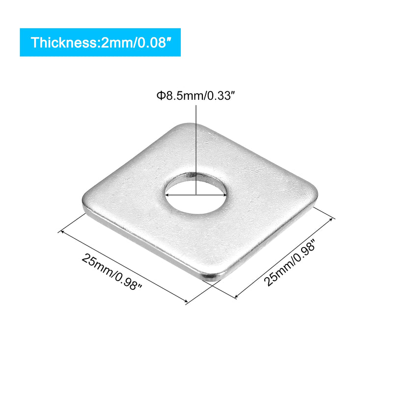 [Australia - AusPower] - uxcell Square Washer, 10pcs M8x25x25x2mm 304 Stainless Steel Square Plate Washers Flat Pad Spacer Gasket for Hardware Fastener 10 