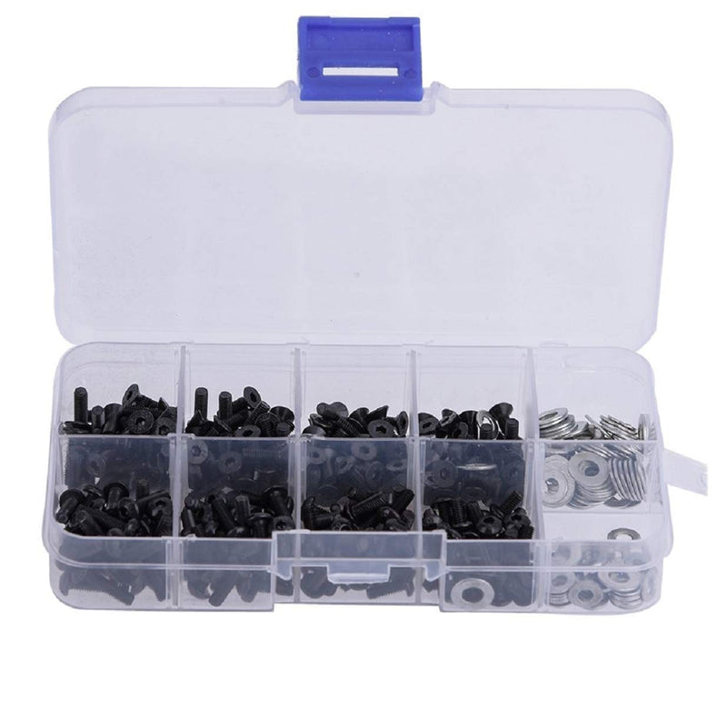 [Australia - AusPower] - 330Pcs Universal RC Screw Kit M3 Flat Round Head Screws M3 M4 Flat Washer M3 Hexagon Nut & 340PCS Universal Screws Box Repair Accessories 