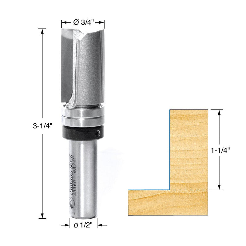 Amana Tool - 45360 Carbide Tipped Down Shear Face Plunge Template 3/4 Dia x 1-1/4 x 1/2 In