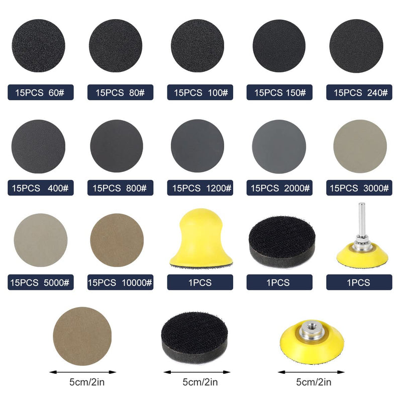 [Australia - AusPower] - 184 x Sanding Discs 50 mm Velcro Wet Dry Sanding Pads, Round Sandpaper (Grit 60-10000 Grit), Random Orbital Sander, Sanding Sheets for Metal, Wood, Glass, Car Polishing 