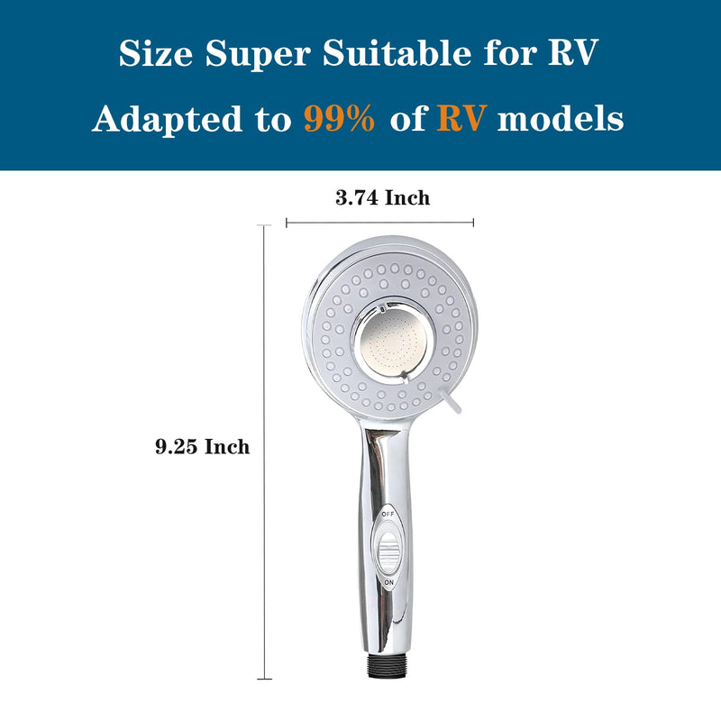 RV Shower Head with Hose and on off switch - High pressure shower head replacement for Bath room、RV、Motor home、Boat、Travel Trailer and Camper - with Stainless Steel 60'' Hose and bracket Chrome