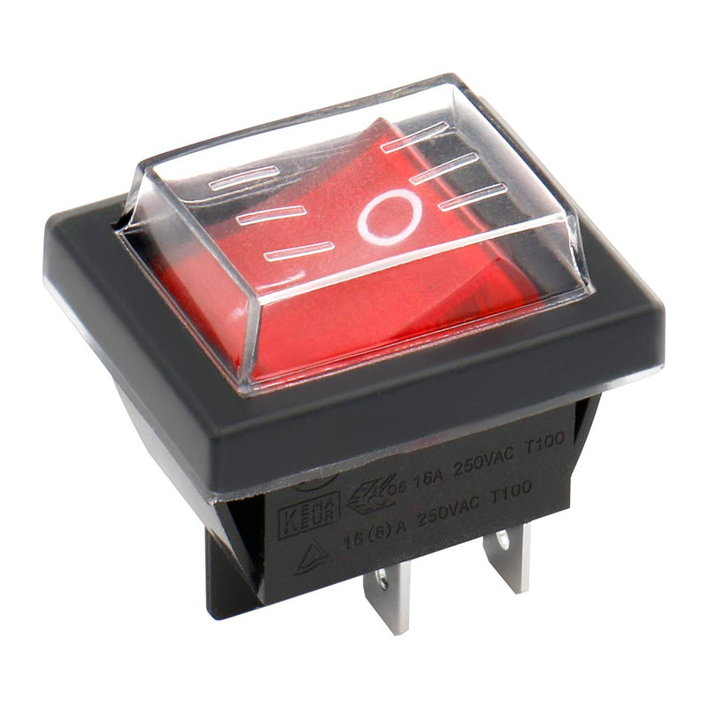 Heschen Rocker Switch ON-OFF DPST 4 Terminals Red Light 16A 250VAC with Waterproof Cover 1