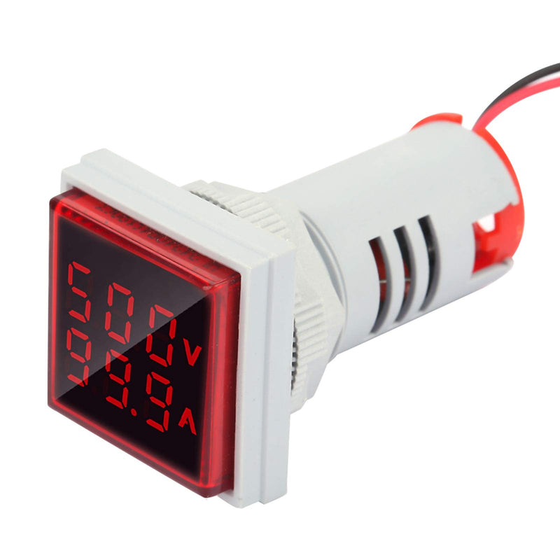 [Australia - AusPower] - LED Digital Voltage Tester Current Detector Square 22mm Dual Display Panel Voltmeter Ammeter AC 0-100A 60-500V Meter Indicator (Red) 