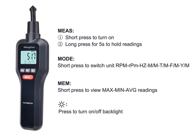 [Australia - AusPower] - Digital Tachometer, Mengshen 2 in 1 Non-Contact & Contact Speed Meter Rotation Tester - M522 