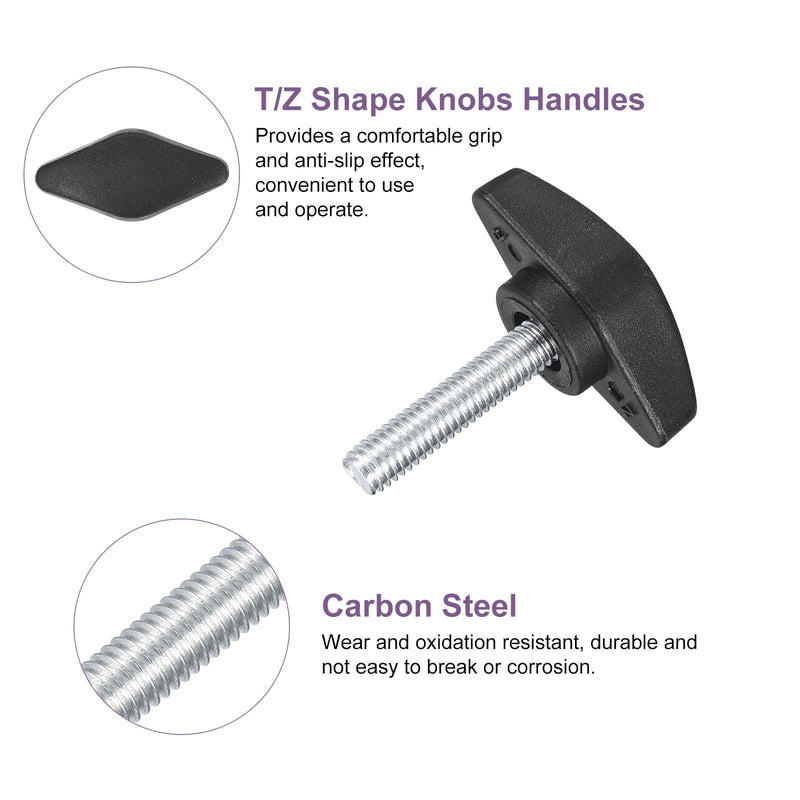 [Australia - AusPower] - uxcell 5Pcs Tee Wing Knobs Thumb Screws, M6 x 25mm Clamping Screw Knob Male Thread Carbon Steel T Shaped Thumb Screws Handle 36mm Dia. for Hand Tightening Knob Replacement, Black 