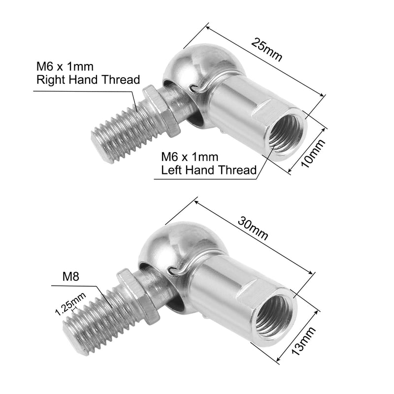 [Australia - AusPower] - uxcell CS10 Rod End Ball Bearing with Stud, 2pcs Right-Hand & 2pcs Left-Hand M8x1.25 Thread, Self-lubricating Carbon Steel Ball Socket, 4pcs 