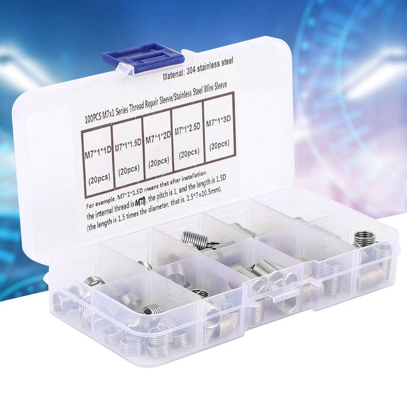 [Australia - AusPower] - 100 PCS M7 Coiled Wire Thread Sleeve Thread Repair Insert Stainless Steel Thread Screws Sleeve Assortment Thread Fastener with Storage Box Repair Threaded Holes 
