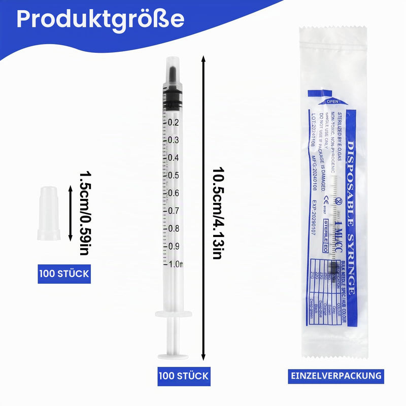 Pack of 100 Syringes, Colostrum Syringes Without Needle, Disposable Syringes with Cap, Individually Packed 1 ml Syringe Sterile for Scientific Laboratories, Animal Feeding White