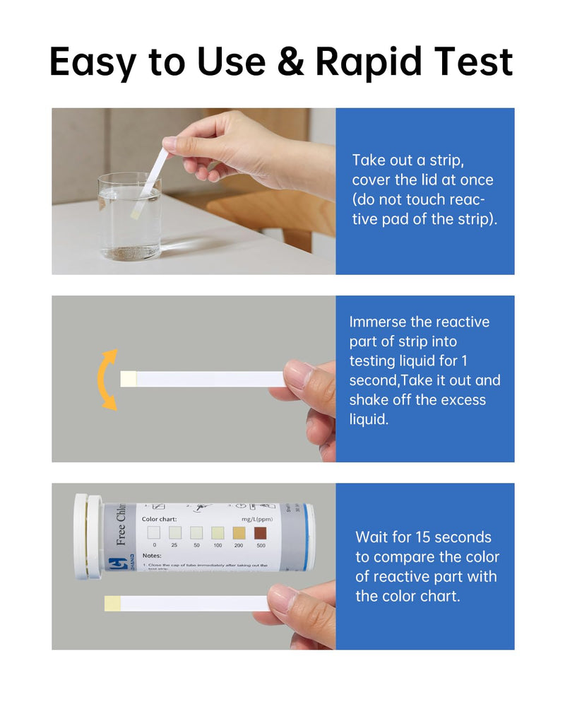 [Australia - AusPower] - 0-500 ppm Chlorine Test Strips for Restaurant Sanitizer Test Kit, 100 Strips per Vial, Bleach Test Strips, Testing Kit for Food Service, Bars, Hotels, Kitchen Supplies, Food Trucks, Daycare, Factory 0-500PPM 