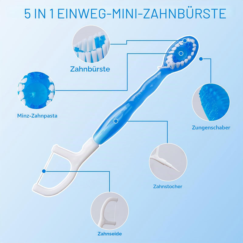 Pack of 26 Travel Toothbrushes, 5 in 1 Disposable Toothbrushes Mini with Dental Floss, Mini Toothbrush Set, Travel Toothbrush, Travel Toothbrush for On the Go Camping Travel Children Adults