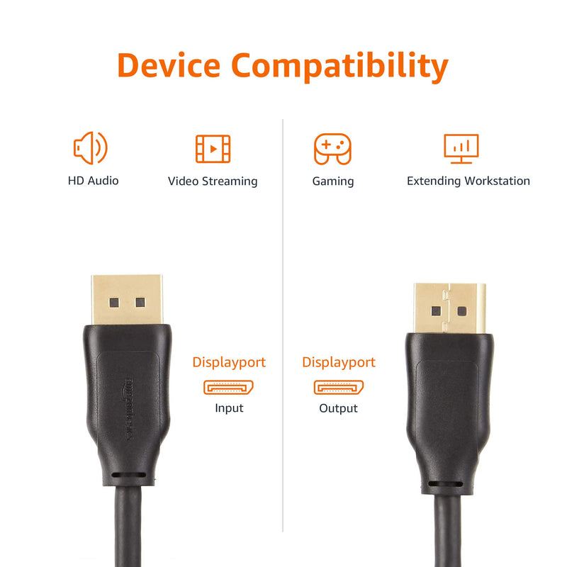 Amazon Basics DisplayPort to DisplayPort 1.2 Cable, 4K@60Hz, 2K@165Hz, 2K@144Hz, High Refresh Rate, Gold-Plated Connectors, 10 Feet, Black (Pack of 3) 10 Feet (Pack of 3)