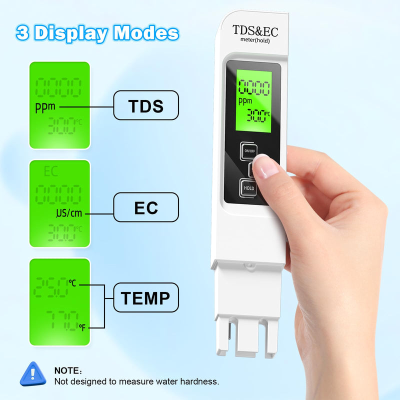 [Australia - AusPower] - 3 in 1 TDS Meter - TDS EC & Temperature(°C,°F) Meter,Accurate & Reliable Digital Water Testing kits for Drinking Water Quality, Tap, Well, Swimming Pool,Hydroponics, Aquarium, RO/DI System, WHITE 