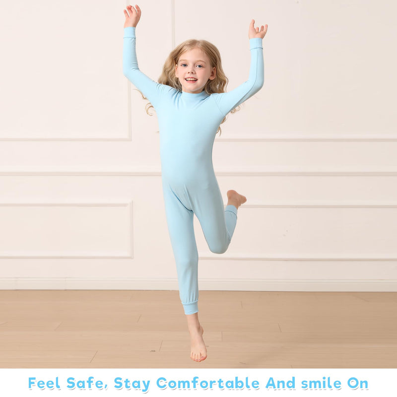 Adaptive Clothing for Special Needs Kids - Anti-Strip Zip Back Jumpsuit for Autism, Long Sleeve & Leg Blue 3-4