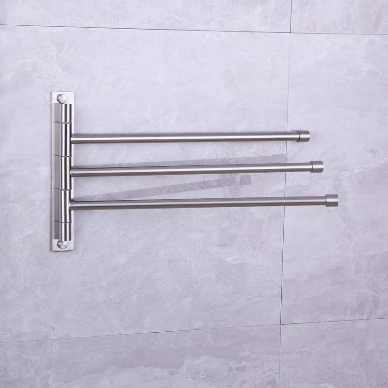 Swing Out Towel Bar Stainless Steel 3-Bar Folding Arm Swivel Hanger Bathroom Storage Organizer Rustproof Wall Mount Brushed Finish