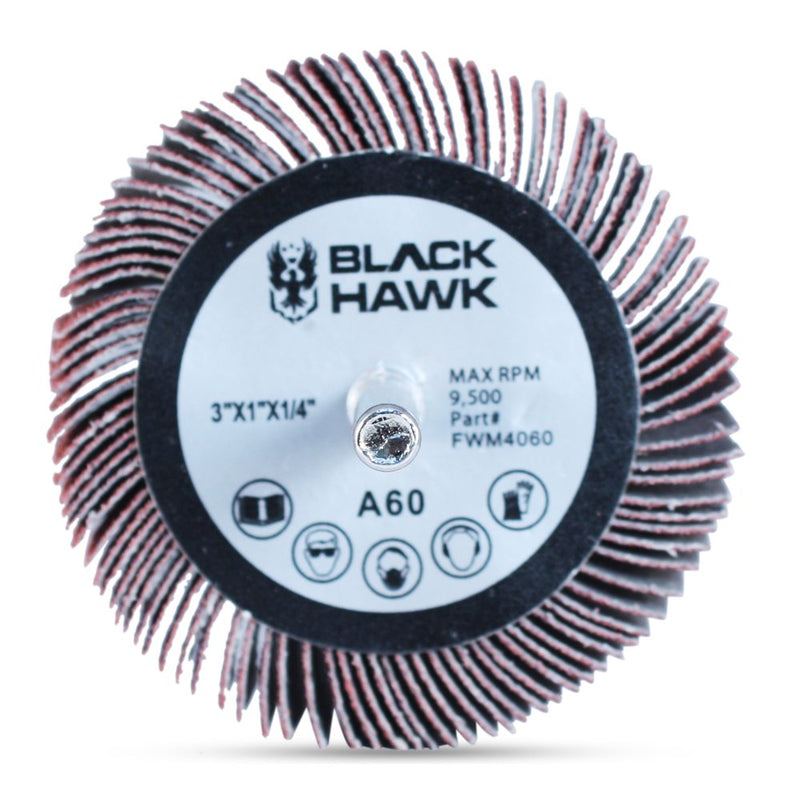 [Australia - AusPower] - BHA Aluminum Oxide Shank Mounted Flap Wheels, 3” x 1” x 1/4”, 60 Grit - 5 Pack 