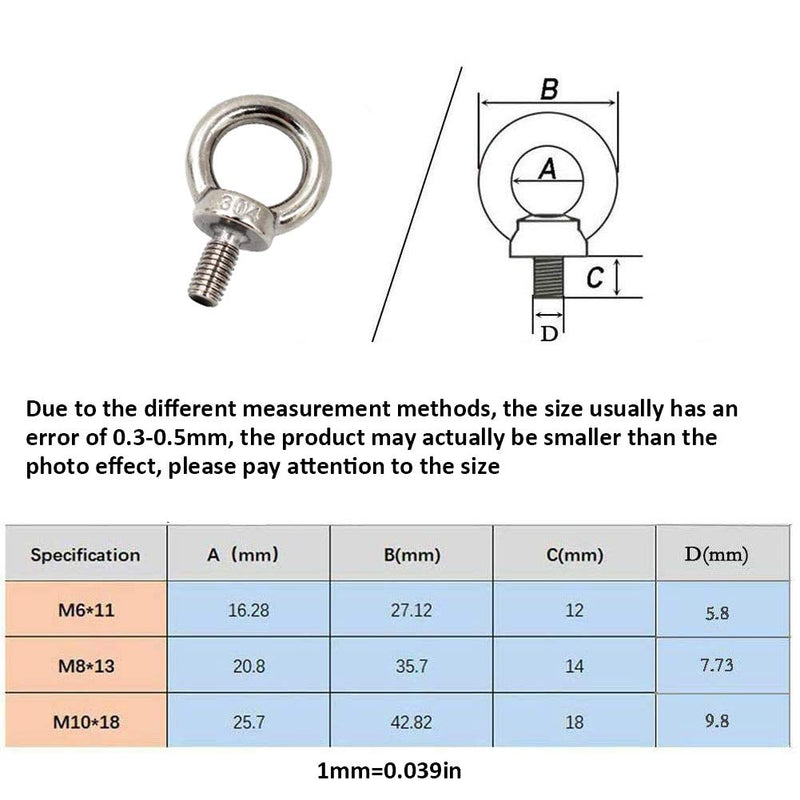 [Australia - AusPower] - Lependor M8 Metric Machinery Lifting Eye Bolt, 304 Stainless Steel Thread Lifting Ring Eyebolt - 8 Pcs M8 (5/16") 8 Pcs M8 (5/16") 