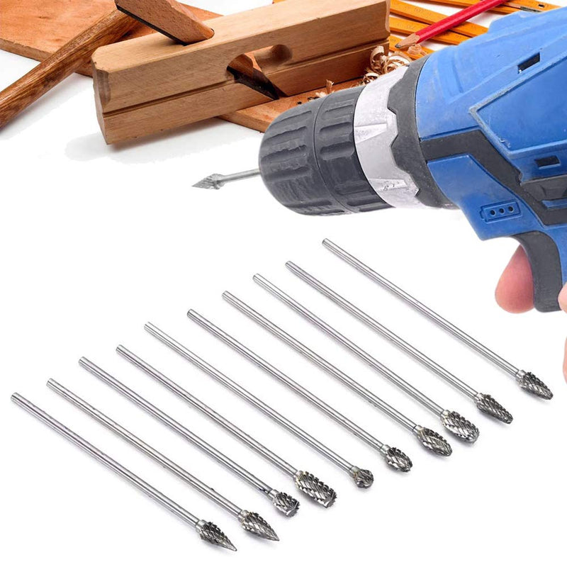 [Australia - AusPower] - Mesee 10 Piece Rotary Burr Set, Tungsten Steel Burr, Rasp Set, Carbide Burr, Woodworking Grinding Head, Rotary Tool Tungsten Steel Grinder for Carving, Engraving, Drilling, 100 mm 