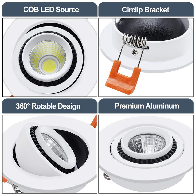 2 Inch Eyeball Gimbal LED Recessed Lighting Dimmable Downlight, 3W (35W Halogen Equivalent) Adjustable Spotlight, 3000K Warm White, CRI80+, Ceiling Light with LED Driver (4 Pack) 3000k - Warm White 3W - 4 Pack
