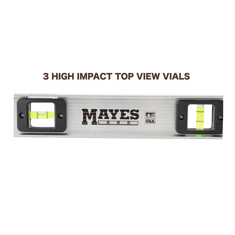 [Australia - AusPower] - Mayes 10112 Aluminum 24 Inch Level, Made in USA 2 Ft Level, Heavy Duty I-Beam Construction for Jobsite Use, 3 Impact-Resistant Vials, V-Groove for Pipe Work 
