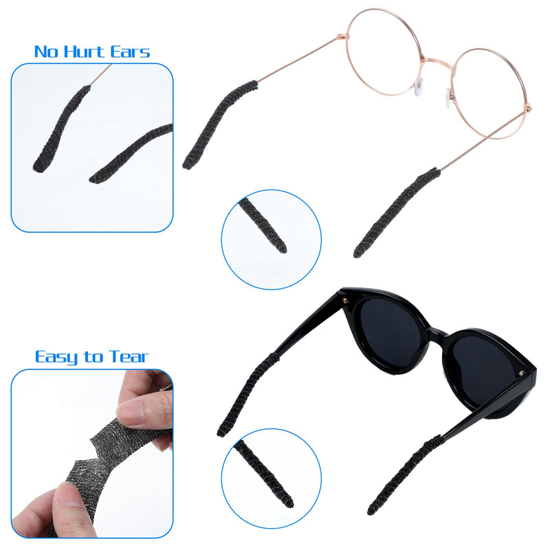 Mabor 4-Pack Glasses Ear Cushion Bandage, Anti-Slip Comfortable Ear Grippers Tape for Eyewear Arm Padding, Black