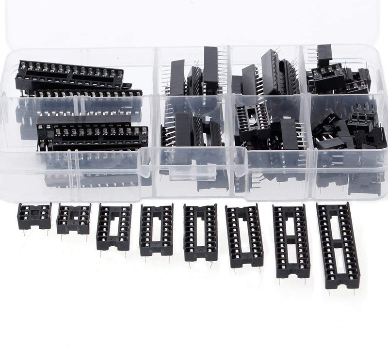 DollaTek 66pcs Dip IC Female Adapter Solder Socket Kit 6/8/14/16/18/20/24/28 Pins