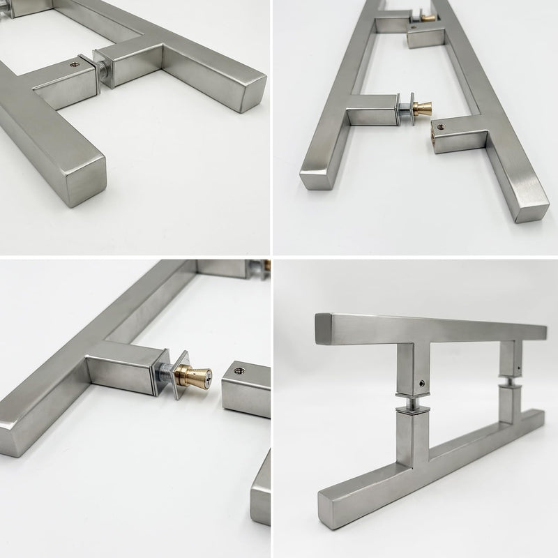 12in H Shape Tube Pull Back-to-Back Handle, 304 Stainless Steel Replacement Hardware, Square Ladder Handle for Sliding Frameless Shower Door Panel (Brushed Nickel, 12" / Hole Spacing 6") 12"H / Hole Spacing 6" Brushed Nickel