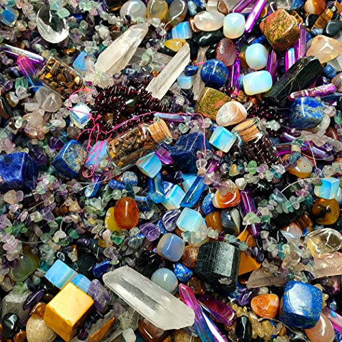 Healing Crystal Set Mystery Stone Bag Lucky Gemstone Witchy Crystals Scoops Tumble Stones Tourmalime Agate Amethyst Clear Crystal Lapis Lazuli Opalite Aura Crystals Black Obsidian Unakite Mookaite XL