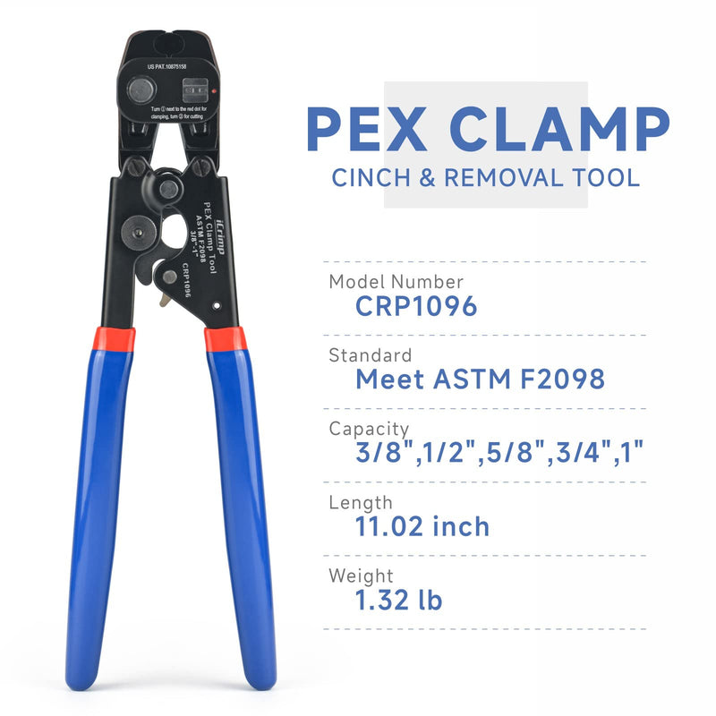 [Australia - AusPower] - iCRIMP Ratchet PEX Cinch&Remove Tool for 3/8 to 1-inch Stainless Steel Clamps-work with ASTM F2098 and Non 2098 Single Ear Hose Clamps PEX Clamp Cinch & Removal Tool 