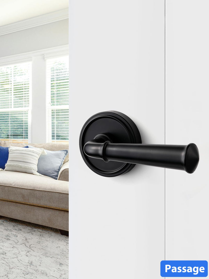 Black Passage Door Handle, Interior Hall Closet Kitchen Pantry Door Lever, Aluminium Alloy Handle Lever, 1 Pack Black