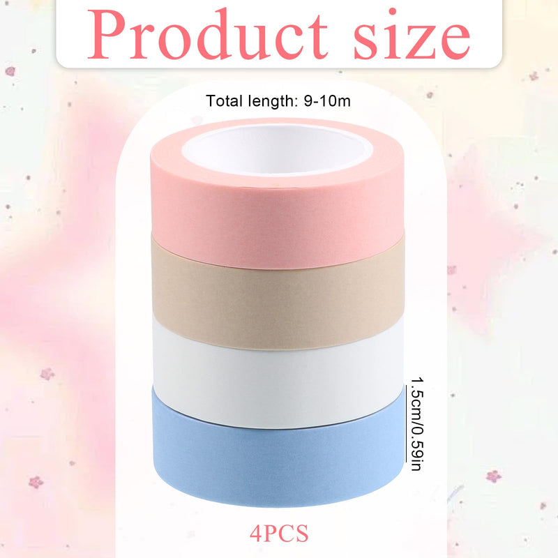 4 Rolls White Pink Washi Tape Blue Decorative Tape Solid Washi Tapes 0.6" x 32ft/Roll Self-Adhesive Decorative Tapes Beige Sticky Masking Tapee for Journals Scrapbooks Planner DIY Caft Gift