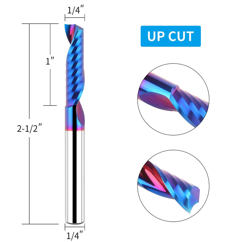 [Australia - AusPower] - Solid Carbide Single Flute End Mill 1/4” Shank, Upcut CNC Spiral Router Bit O Flute Milling Cutter for Aluminum Plastic Acrylic PVC MDF 1/4S*1/4D*1CL*2-1/2L 