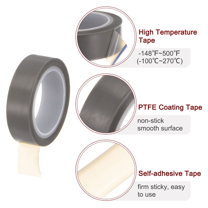 HARFINGTON PTFE Film Tape Roll, 0.5" x 33 ft High Temperature Tape 0.06mm Thickness with Single Side Adhesive for Vacuum Sealer Machine, Hand Impulse Sealers, Gray