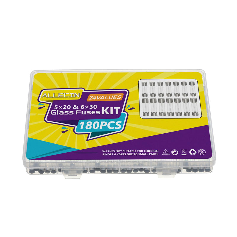[Australia - AusPower] - 24 Values 250V Fast Blow Glass Fuses Assortment Kit 0.5A 1A 2A 3A 4A 5A 6A 7A 8A 10A 15A 20A 5X20MM 6X30MM 0.5 1 2 3 4 5 6 7 8 10 15 20 Amp 250 Volt Quick Tube Fuse Set 