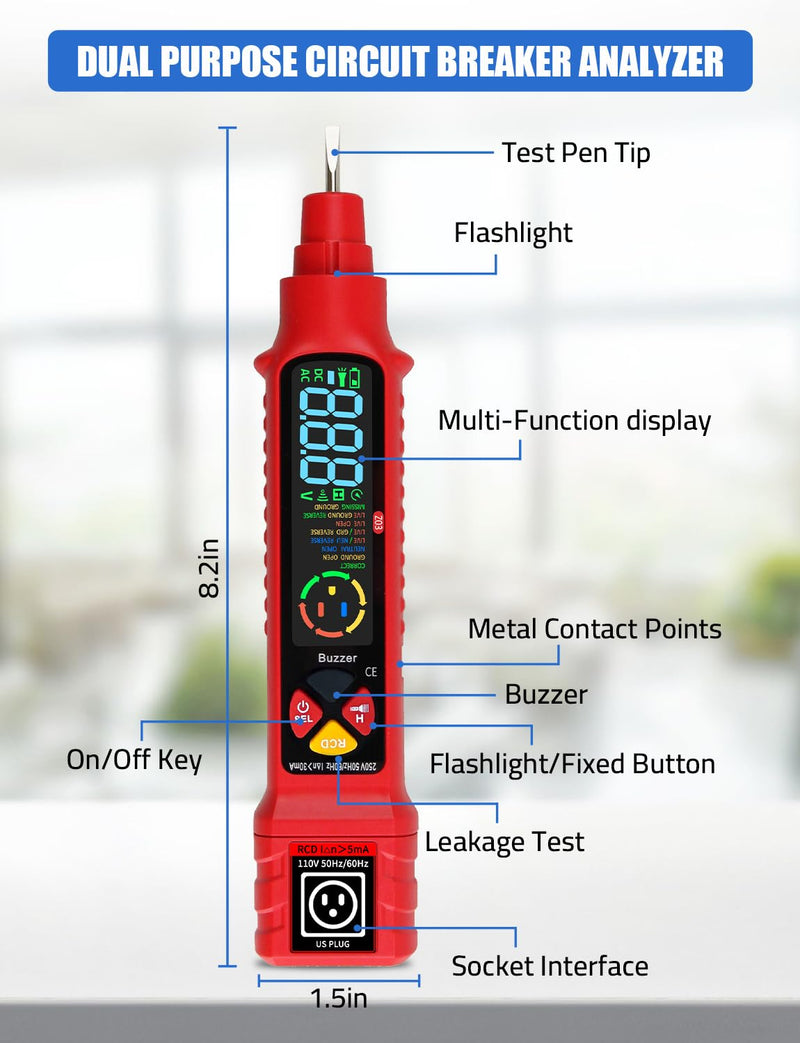 [Australia - AusPower] - FROGBRO 2-in-1 Voltage Tester & Outlet Tester, Dual Range AC 2-440V 50Hz-60Hz with LCD Display, Circuit Breaker Finder & Tracer Kit for Accurate Electrical Detection（No Batteries Included） 