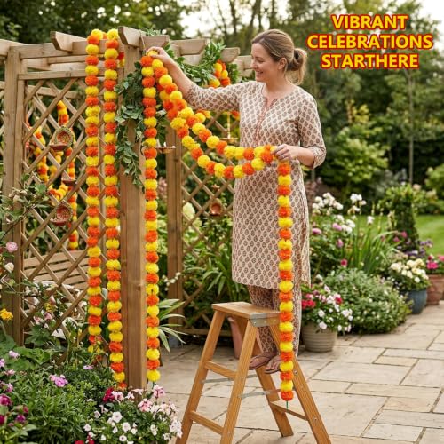 Marigold Garland, 3-Pack Indian Decorations, Diwali Decorations