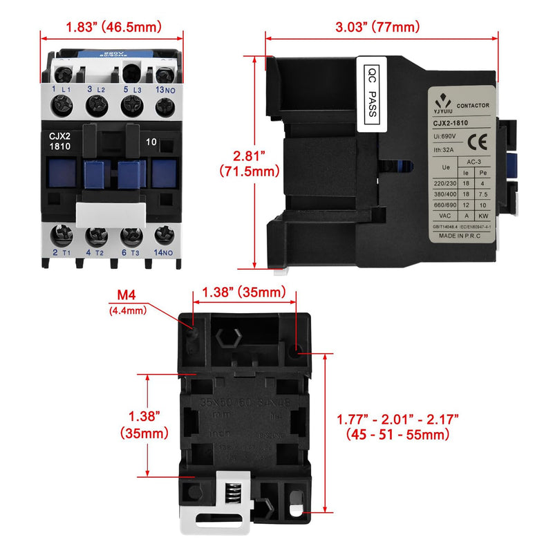 AC Contactor CJX2-1810 Power Contactor, 220V 50/60Hz, 18A 380V, 3-Pin AC Contactor, 220V Uimp 6KV