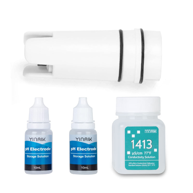 YINMIK YK-4 pH Meter with Replacement Probe and EC Calibration Solution, pH Storage Solution