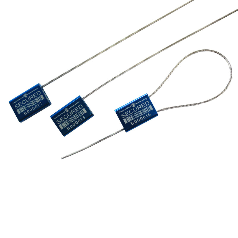 [Australia - AusPower] - TamperSeals Group- 50pcs ISO 17712 and C-TPAT Certified Metal Security Cable Seals for Container, Truck, Trailer, & Cargo Shipping (Blue, ?1.5mm x 10" Steel Wire, Pull-tight, Unique Barcode) 