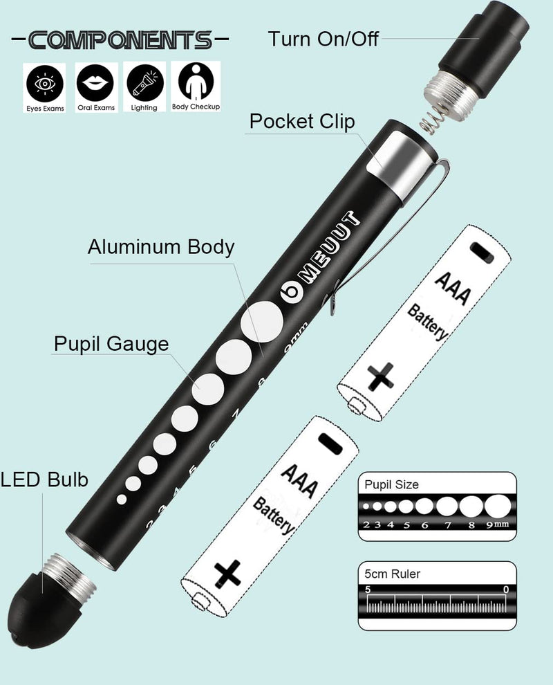[Australia - AusPower] - MEUUT 3 Pack Pen Lights for Nurses with 6 Batteries – Medical Penlights Nurse Accessories for Work, Perfect Nursing Student Essentials Medical Supplies for Nurses Doctors EMT Trauma Black+White+Gold 